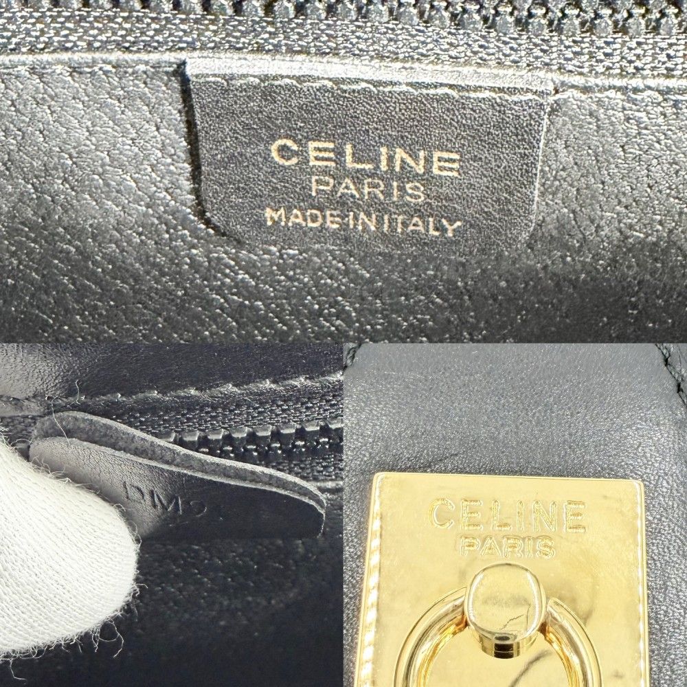 Celine Shoulder Bag Pochette Crossbody Leather Black Gold — view 5