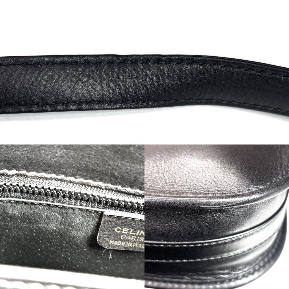 Celine Shoulder Bag Pochette Crossbody Leather Black Gold — view 8