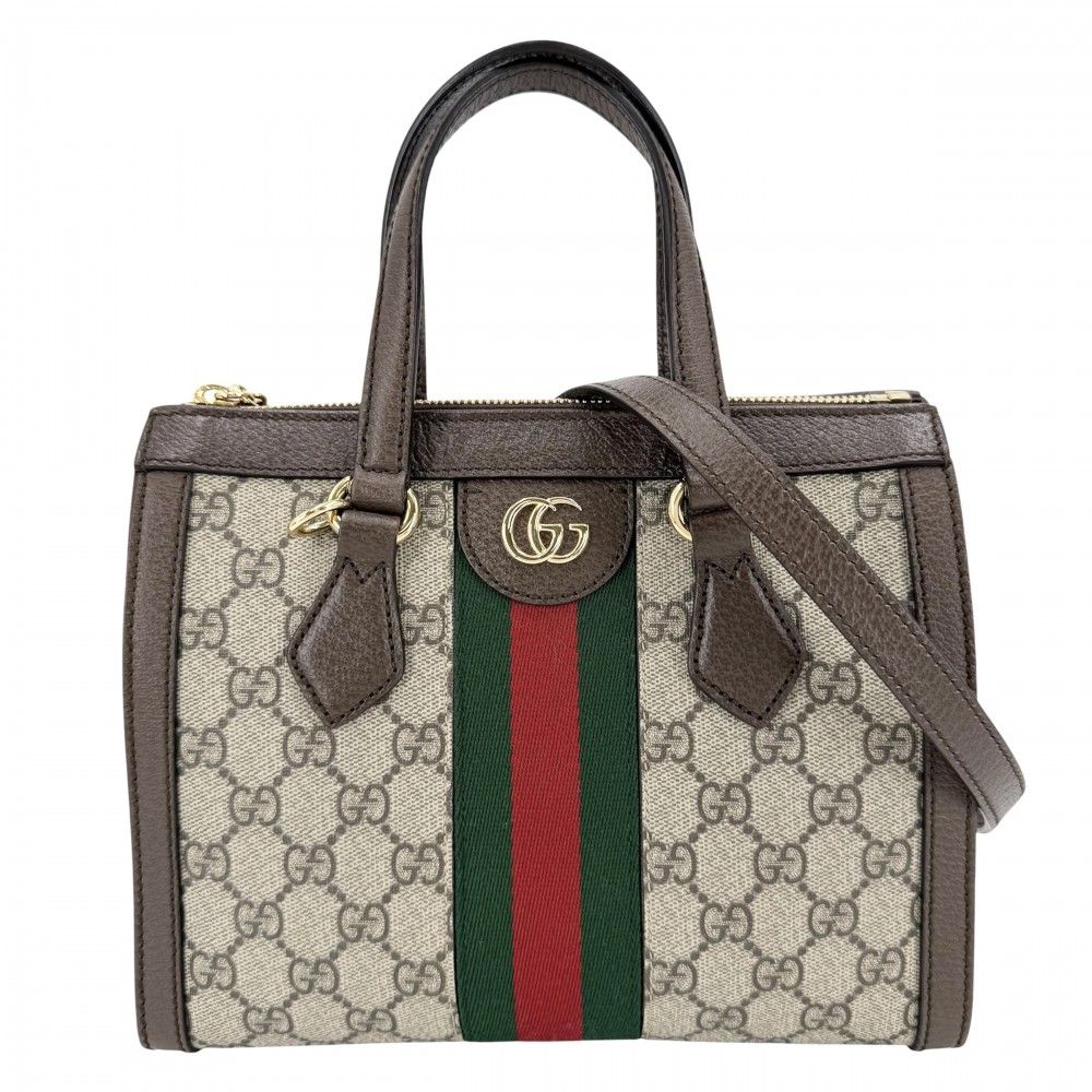 Gucci 2-Way Ophidia Small Tote Shoulder Bag Crossbody GG Supreme Canvas Leather
