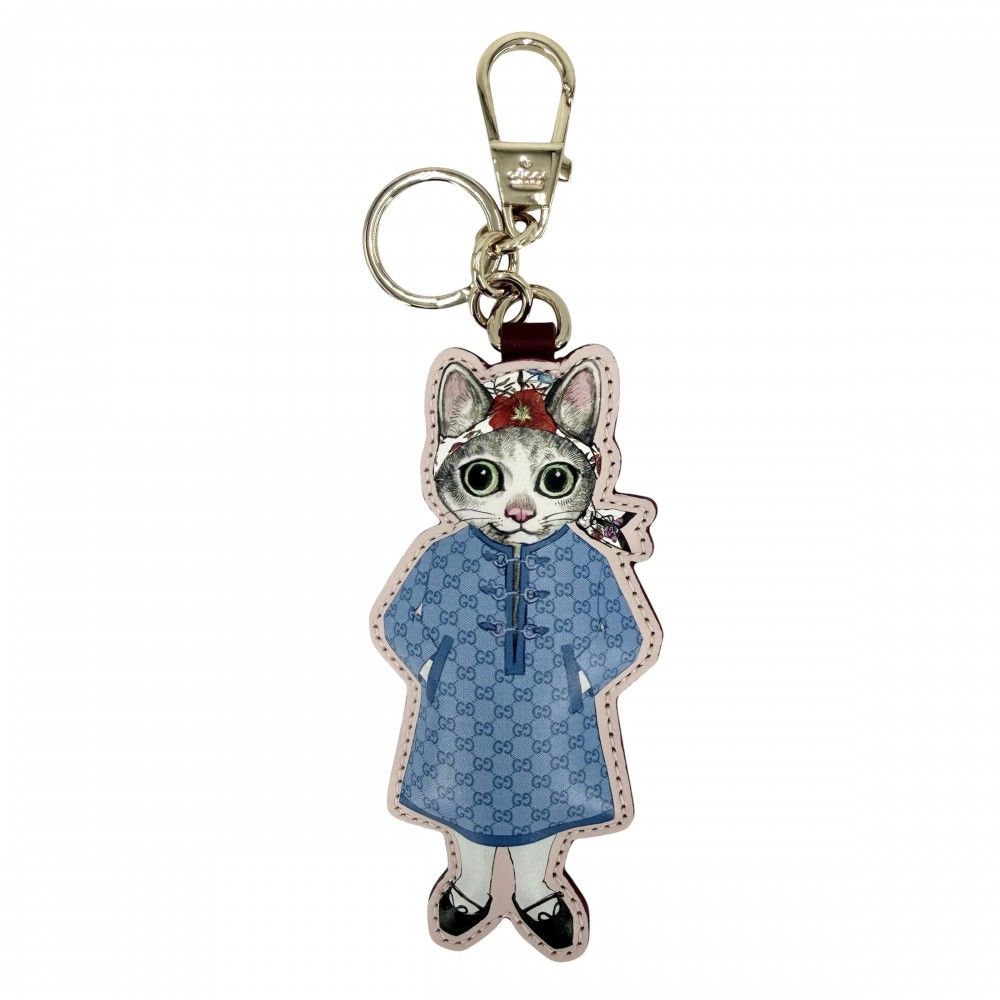 Gucci Key Ring Yu Higuchi Collaboration Key Holder Charm Cat GG Supreme Leather