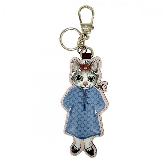 Gucci Key Ring Yu Higuchi Collaboration Key Holder Charm Cat GG Supreme Leather