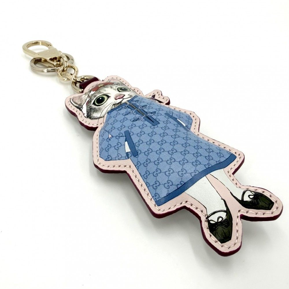 Gucci Key Ring Yu Higuchi Collaboration Key Holder Charm Cat GG Supreme Leather — view 3