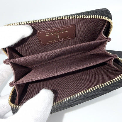 Chanel Coin Case Quilted Classic Zip Card CC Logo Purse Caviar Leather Black — view 4