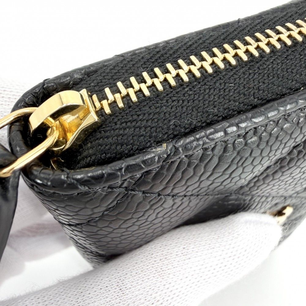 Chanel Coin Case Quilted Classic Zip Card CC Logo Purse Caviar Leather Black — view 8