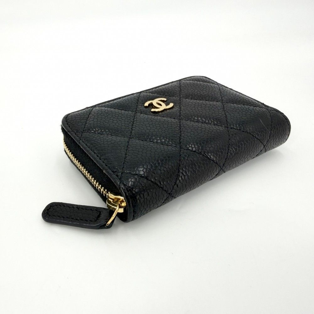 Chanel Coin Case Quilted Classic Zip Card CC Logo Purse Caviar Leather Black — view 3