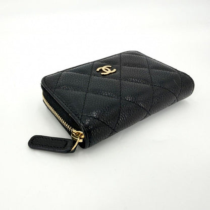 Chanel Coin Case Quilted Classic Zip Card CC Logo Purse Caviar Leather Black — view 3