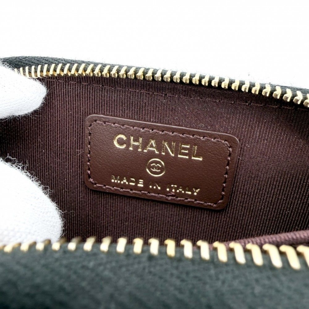 Chanel Coin Case Quilted Classic Zip Card CC Logo Purse Caviar Leather Black — view 5
