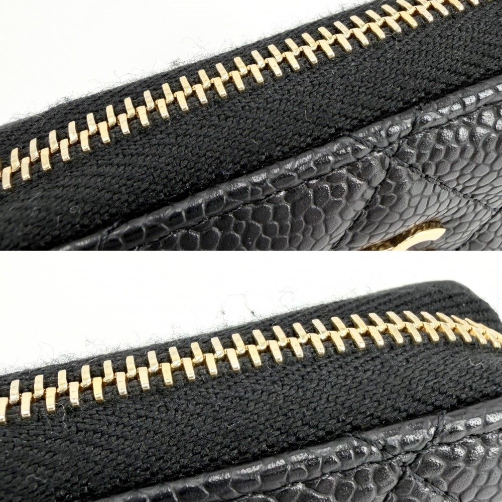 Chanel Coin Case Quilted Classic Zip Card CC Logo Purse Caviar Leather Black — view 9