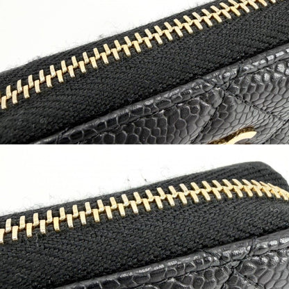 Chanel Coin Case Quilted Classic Zip Card CC Logo Purse Caviar Leather Black — view 9
