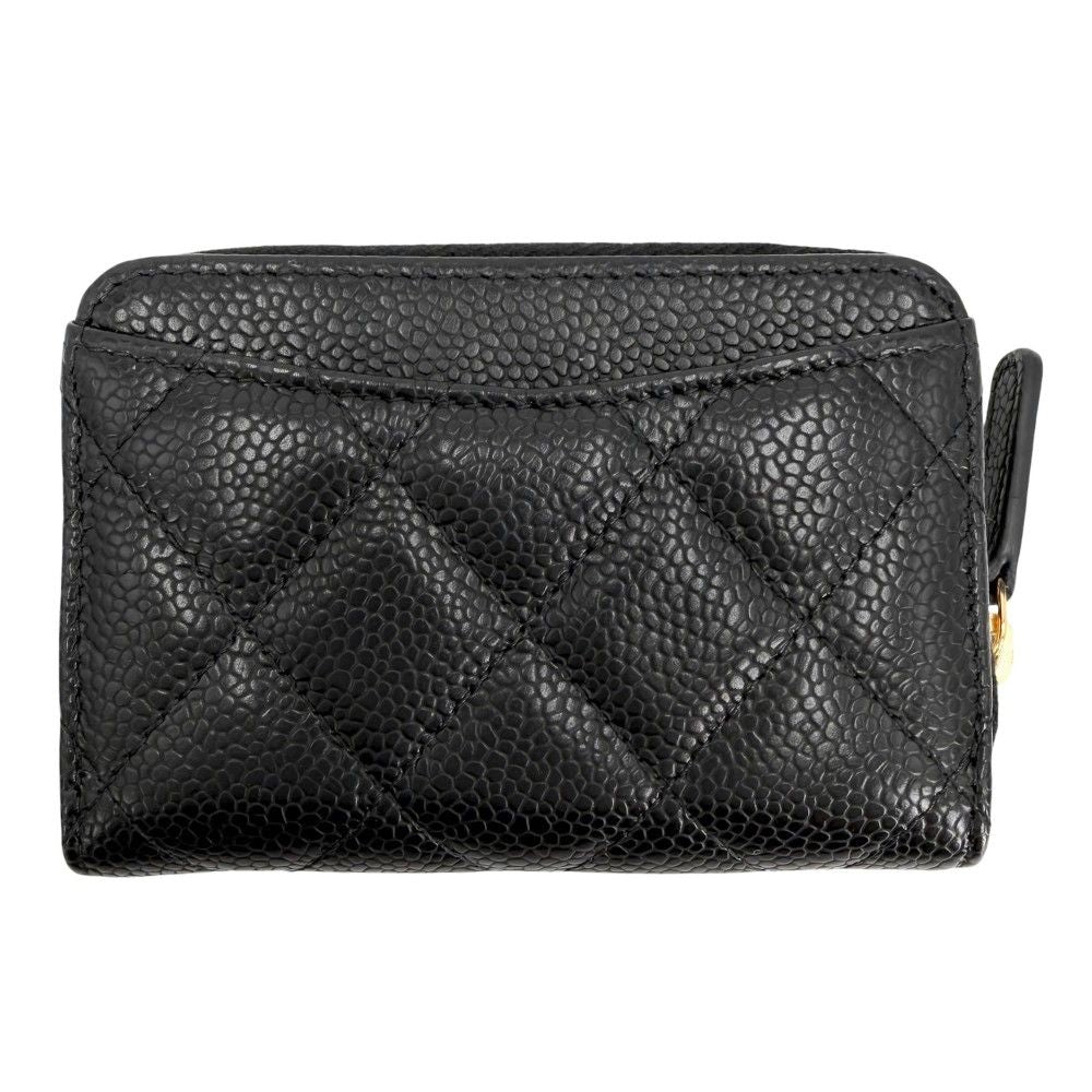 Chanel Coin Case Quilted Classic Zip Card CC Logo Purse Caviar Leather Black — view 2