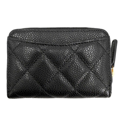 Chanel Coin Case Quilted Classic Zip Card CC Logo Purse Caviar Leather Black — view 2