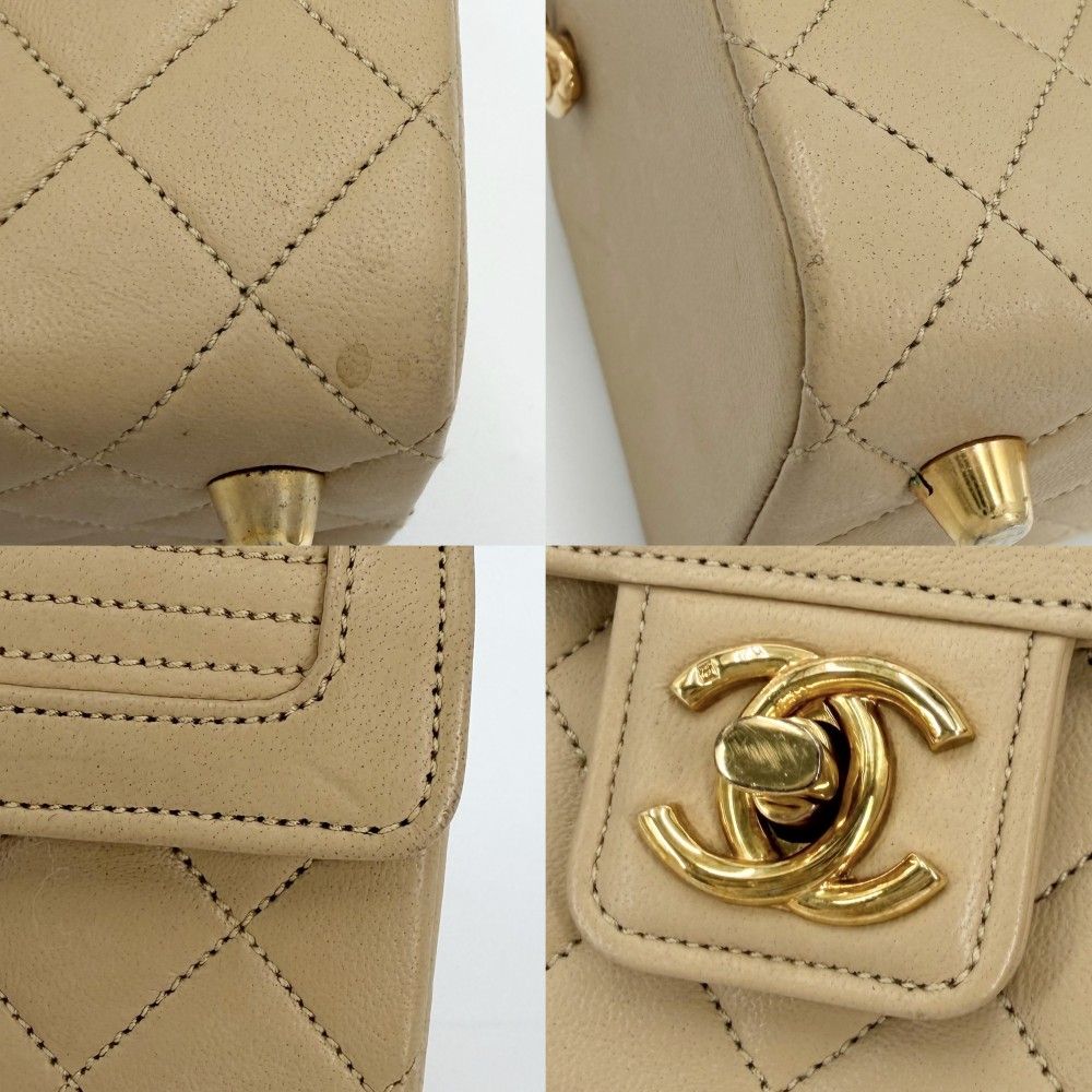 Chanel Boys Quilted Top Handle Mini Bag Vintage CC Logo Lambskin Beige Gold — view 6