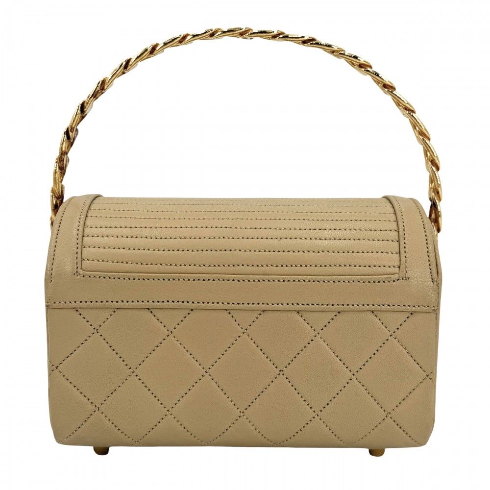 Chanel Boys Quilted Top Handle Mini Bag Vintage CC Logo Lambskin Beige Gold — view 2
