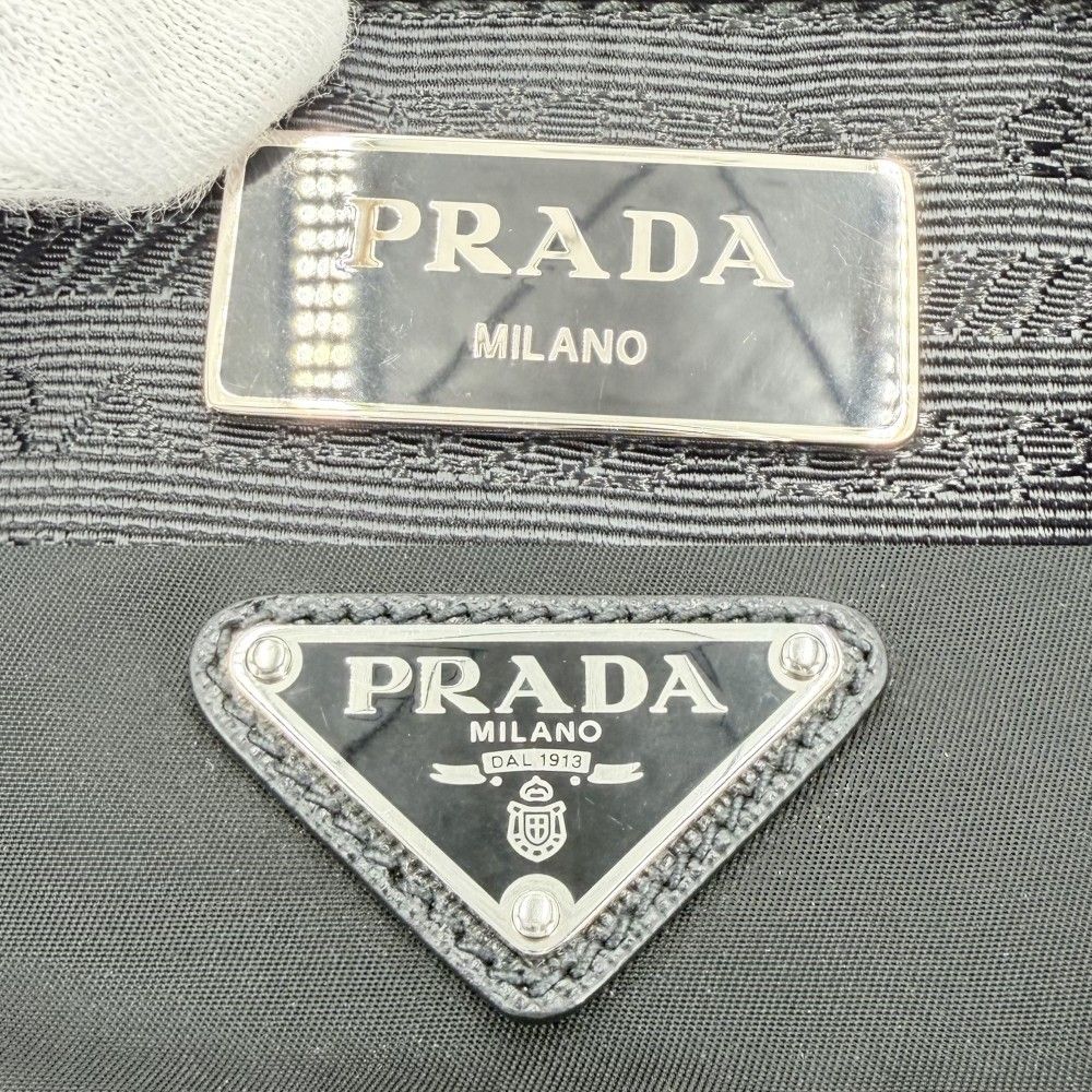 Prada Shoulder Bag Triangle Logo Crossbody Nylon Black Silver — view 5