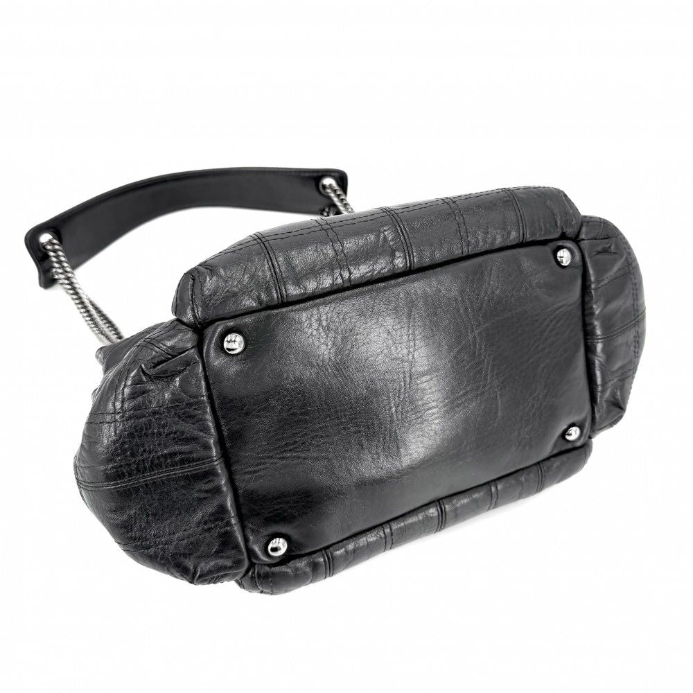 Chanel Choco Bar Bowling Bag Shoulder Chain Leather Black Silver — view 3