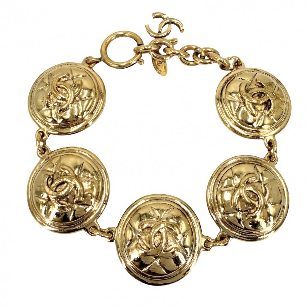 Chanel Bracelet CC Logo Quilted with Adjuster Star Gold Plated