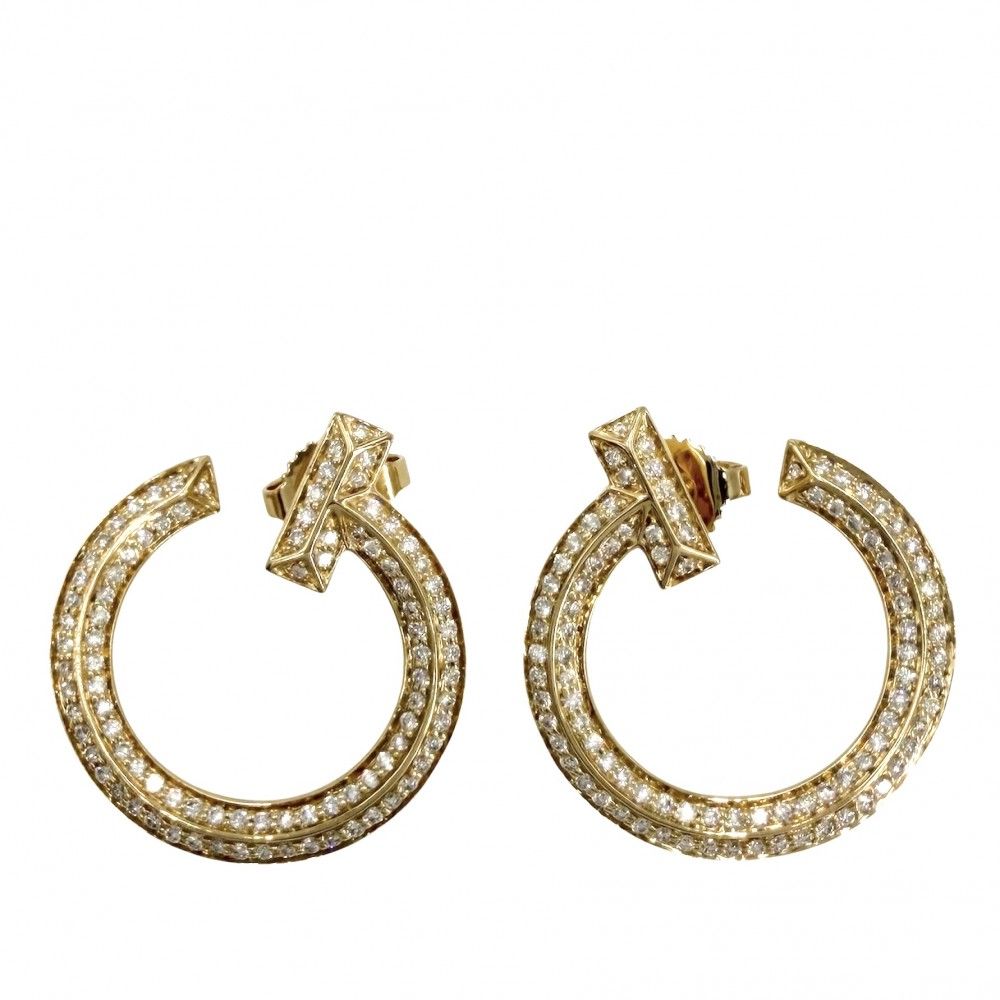 Tiffany & Co Earrings Open Hoop T One 18k YG Gold Diamond