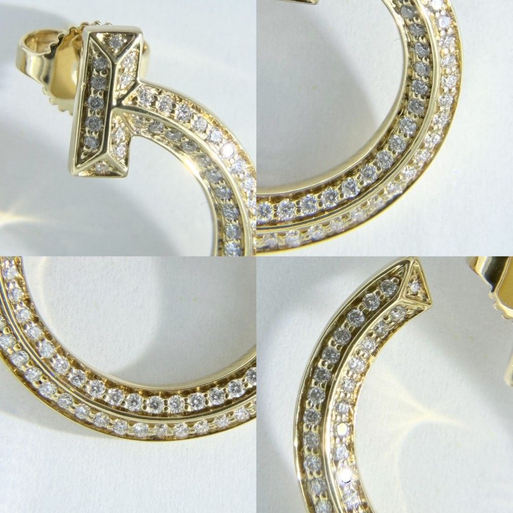 Tiffany & Co Earrings Open Hoop T One 18k YG Gold Diamond — view 4