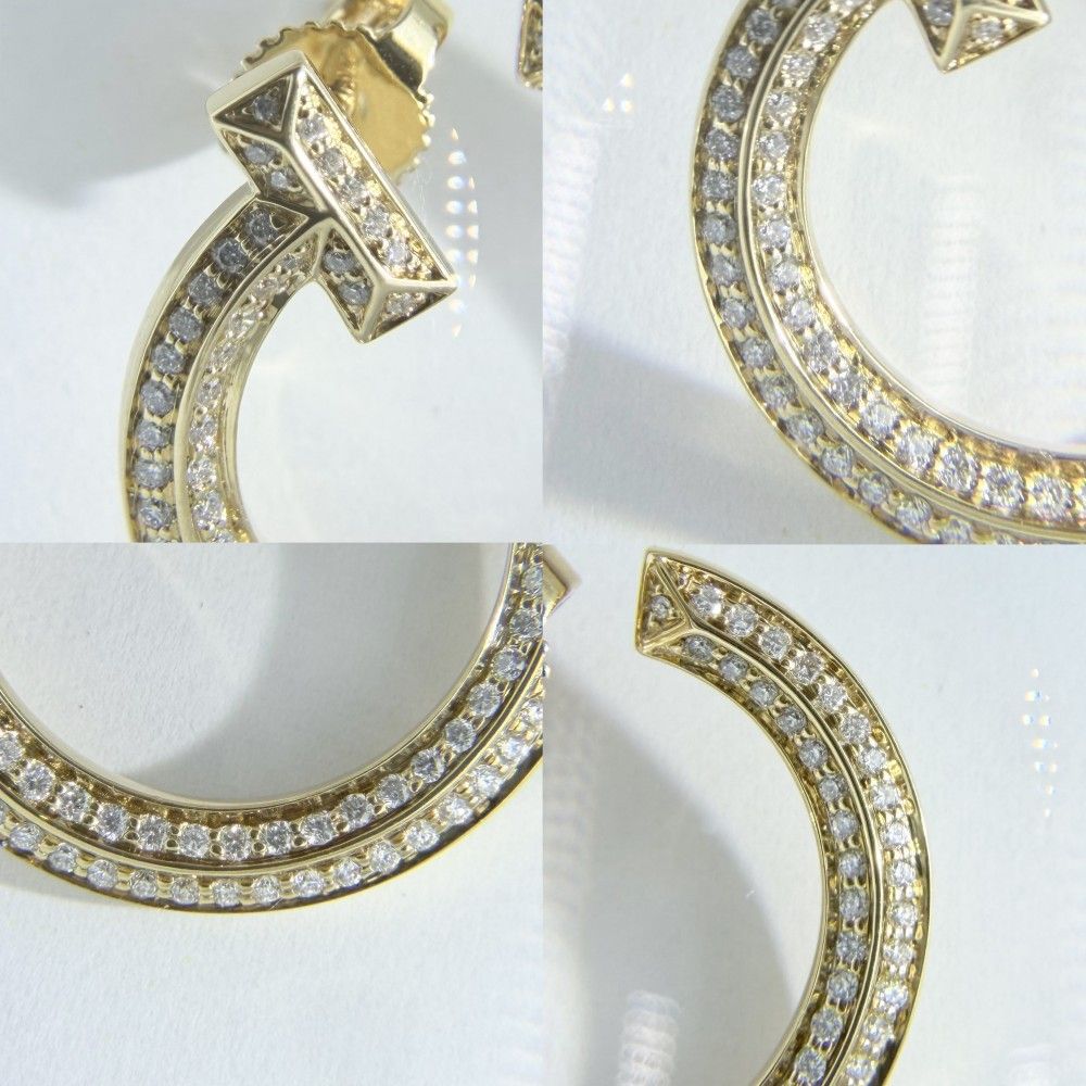 Tiffany & Co Earrings Open Hoop T One 18k YG Gold Diamond — view 3