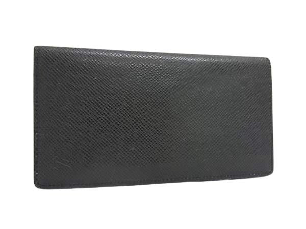 Louis Vuitton Wallet Taiga Portefeuille Long Black Leather Bifold Billfold