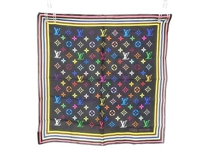 Louis Vuitton Handkerchief Monogram Black Multicolor Silk 100% Mini