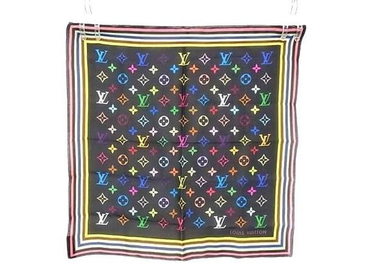 Louis Vuitton Handkerchief Monogram Black Multicolor Silk 100% Mini