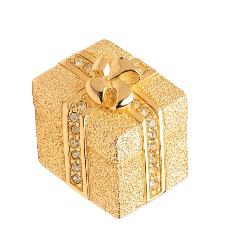 Dior Gift Box Motif Brooch Gold Plated Rhinestone