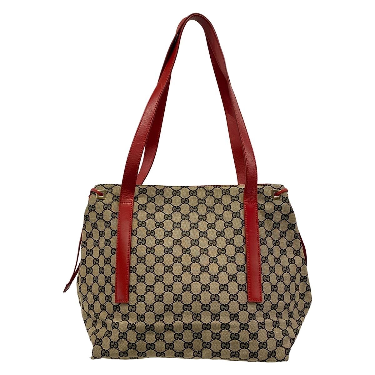 Gucci Tote GG Pattern Beige Dark Navy Red Leather — view 3