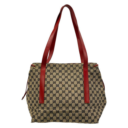 Gucci Tote GG Pattern Beige Dark Navy Red Leather — view 3