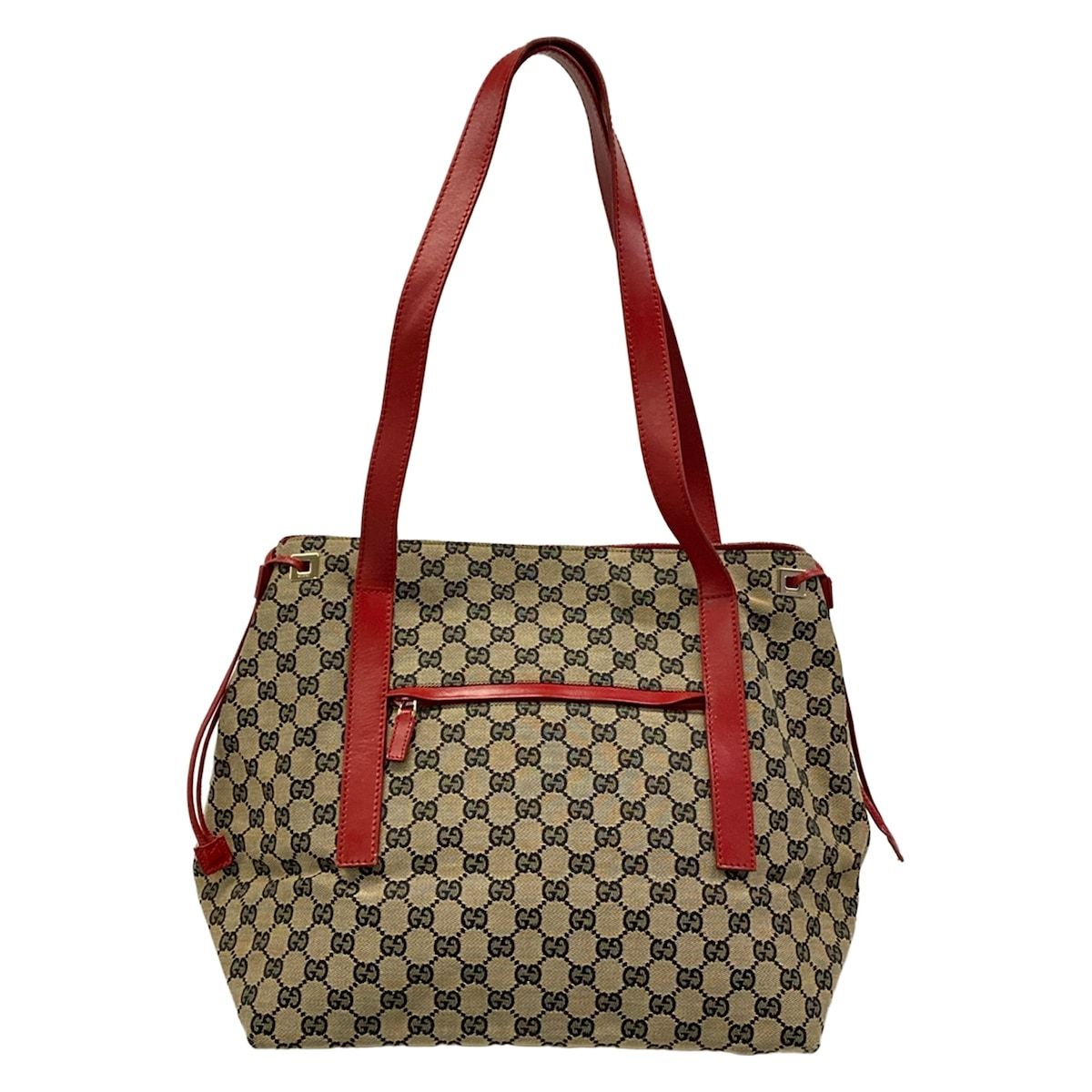 Gucci Tote GG Pattern Beige Dark Navy Red Leather