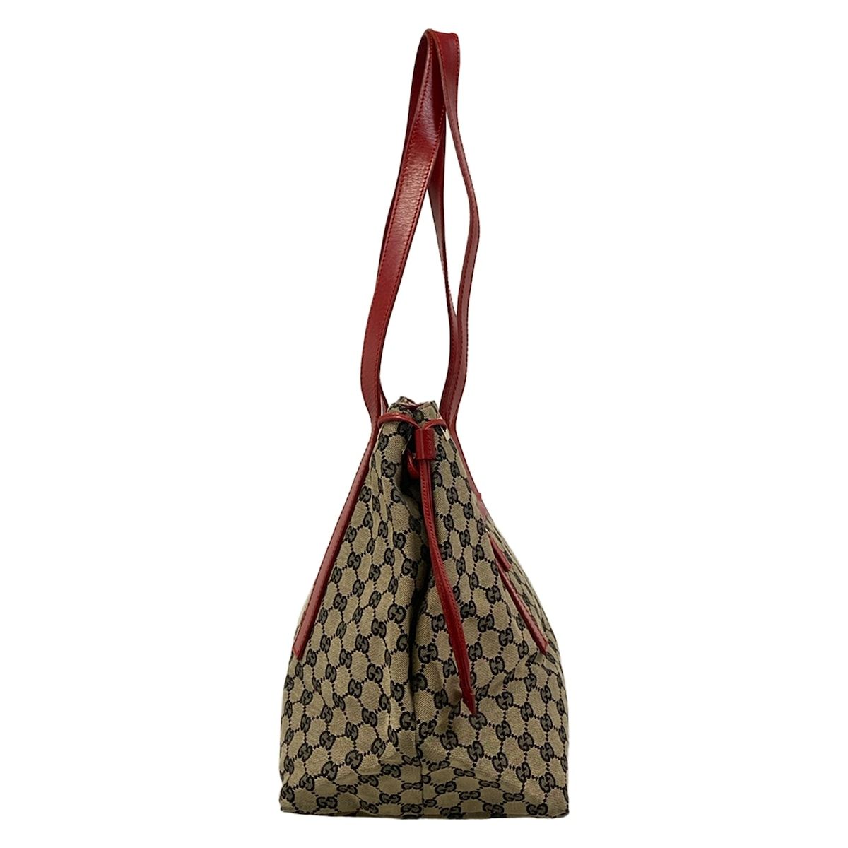 Gucci Tote GG Pattern Beige Dark Navy Red Leather — view 2