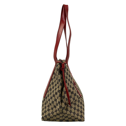 Gucci Tote GG Pattern Beige Dark Navy Red Leather — view 2