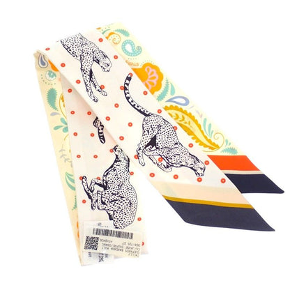 Hermes Guepards Bandana Scarf Silk Jaune Souffle Orange Green White — view 2