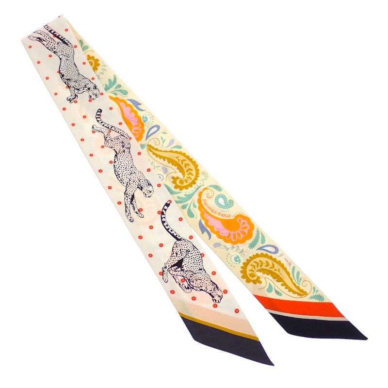 Hermes Guepards Bandana Scarf Silk Jaune Souffle Orange Green White — view 4