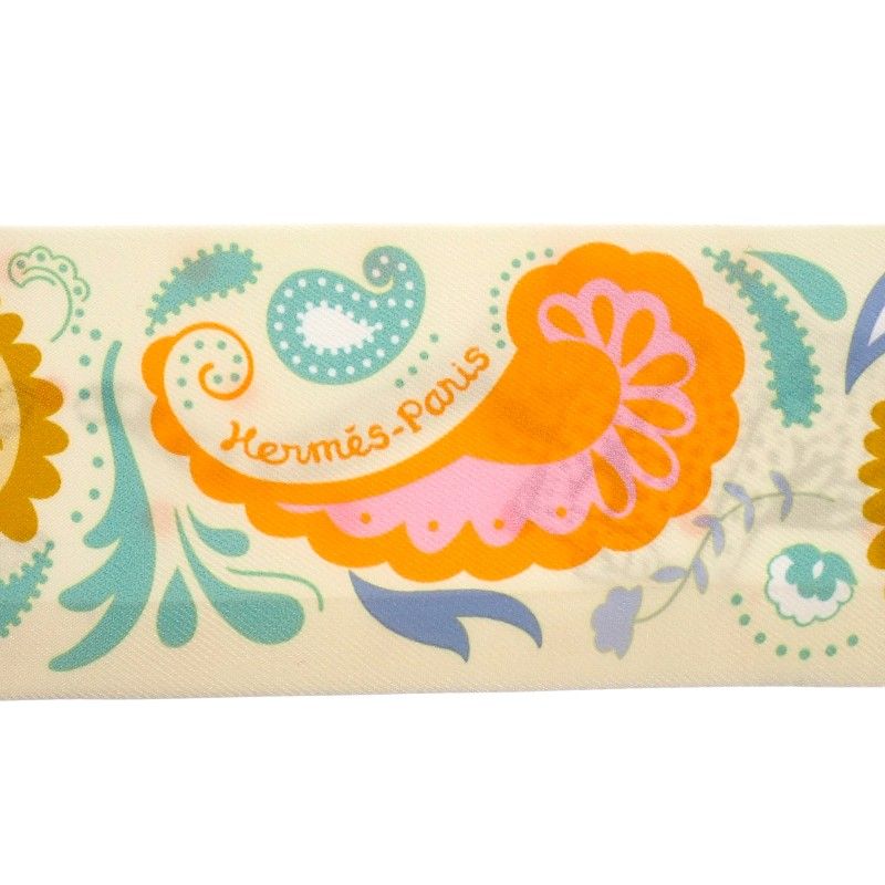 Hermes Guepards Bandana Scarf Silk Jaune Souffle Orange Green White — view 5
