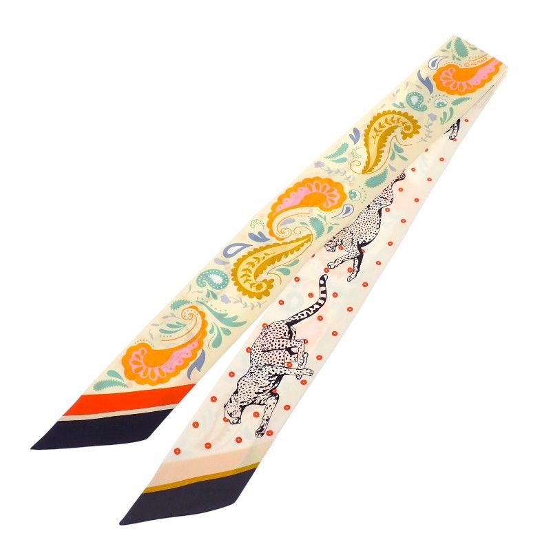 Hermes Guepards Bandana Scarf Silk Jaune Souffle Orange Green White — view 3