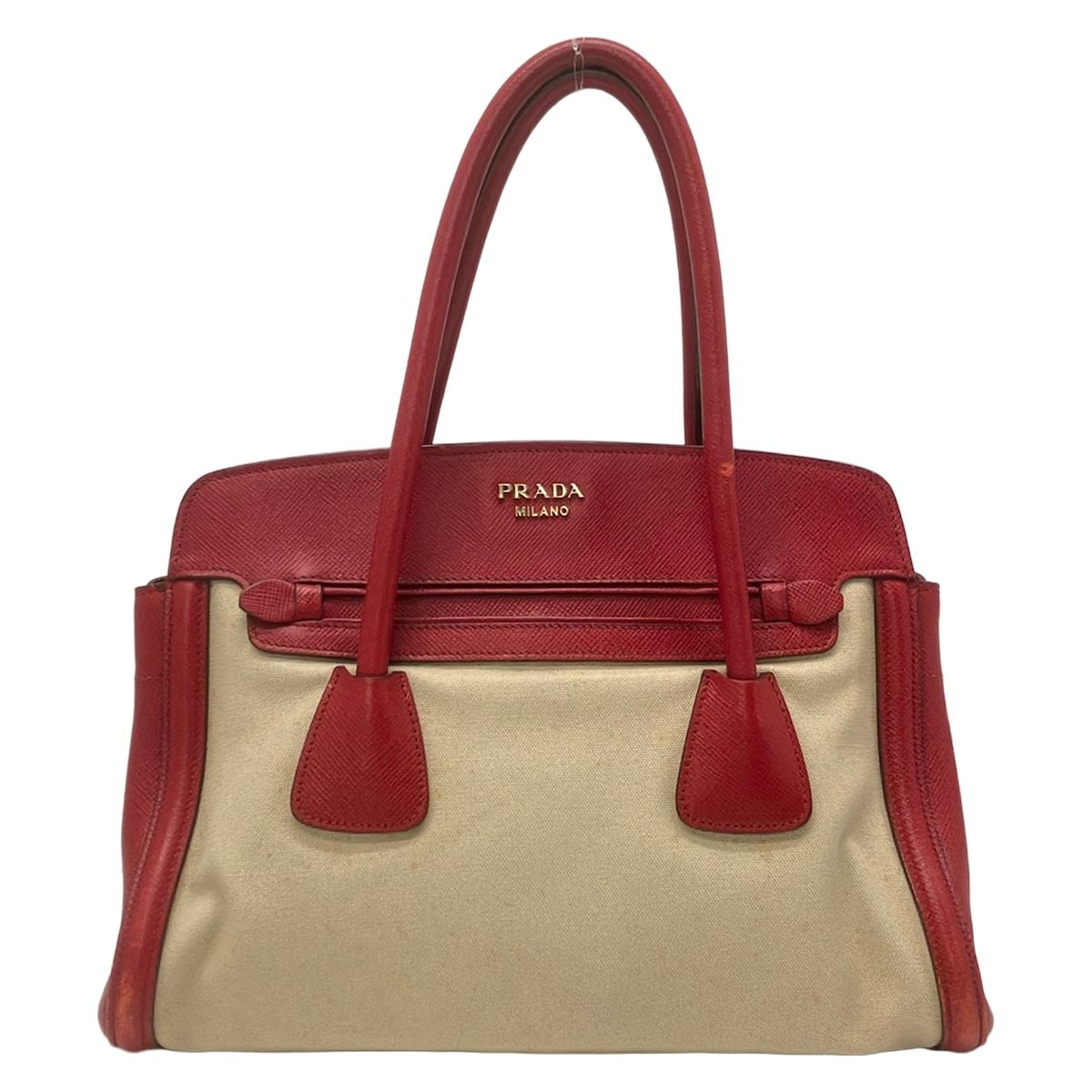 Prada Handbag Red Beige Leather