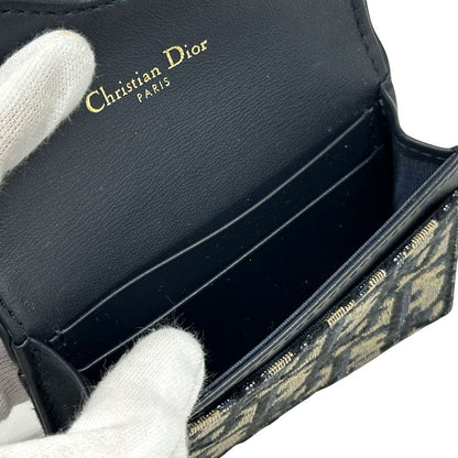 Dior Card Case Oblique Jacquard Canvas Saddle Blue Holder Navy Beige Small — view 4
