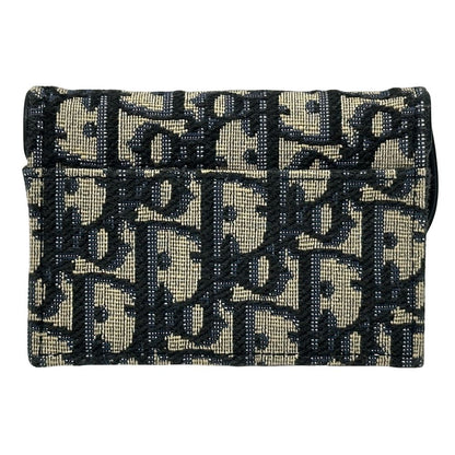 Dior Card Case Oblique Jacquard Canvas Saddle Blue Holder Navy Beige Small — view 2