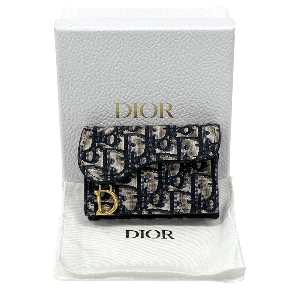 Dior Card Case Oblique Jacquard Canvas Saddle Blue Holder Navy Beige Small — view 6