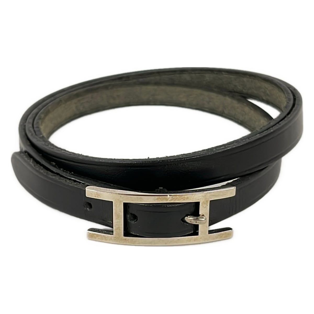 Hermes Bracelet Hapi 3 Leather Black Silver