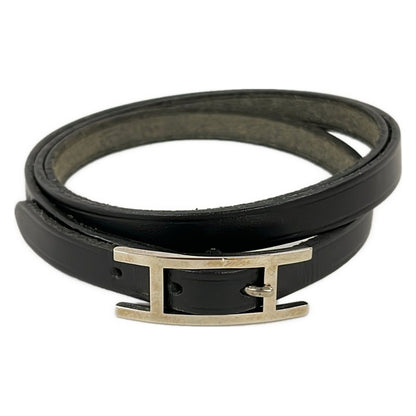 Hermes Bracelet Hapi 3 Leather Black Silver