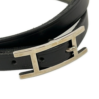 Hermes Bracelet Hapi 3 Leather Black Silver — view 2