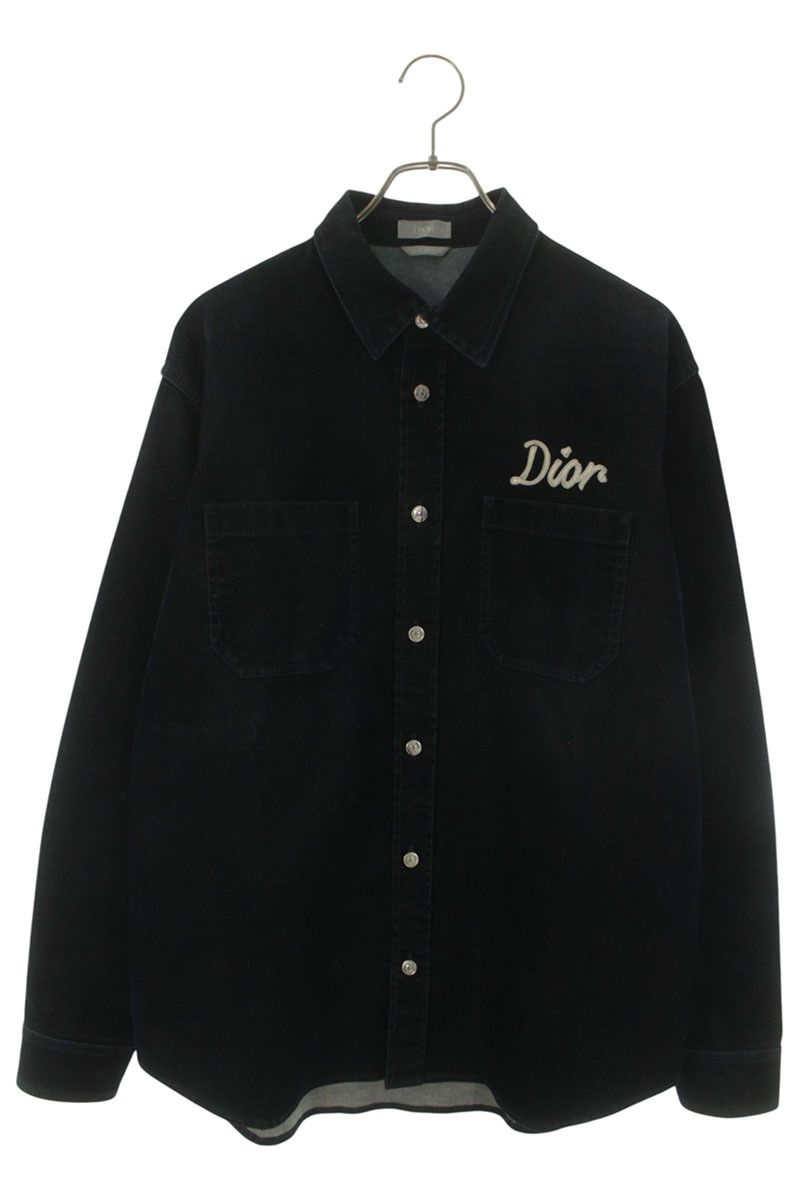 Dior Logo Embroidered Velvet Denim Long Sleeve Shirt 39