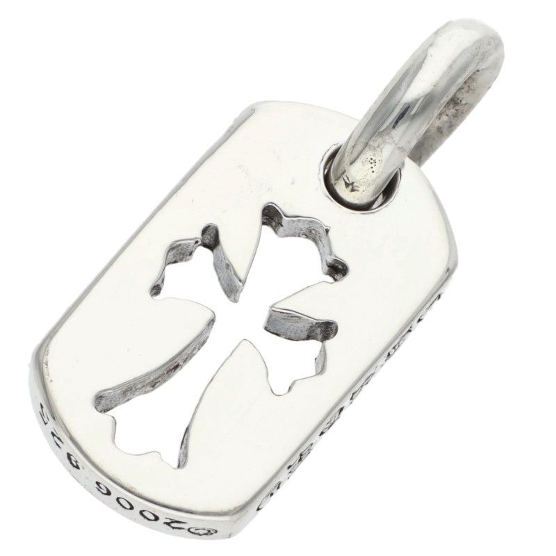 Chrome Hearts DT Tny CO Crs Tiny Cutout Cross Dog Tag Charm Silver Pendant