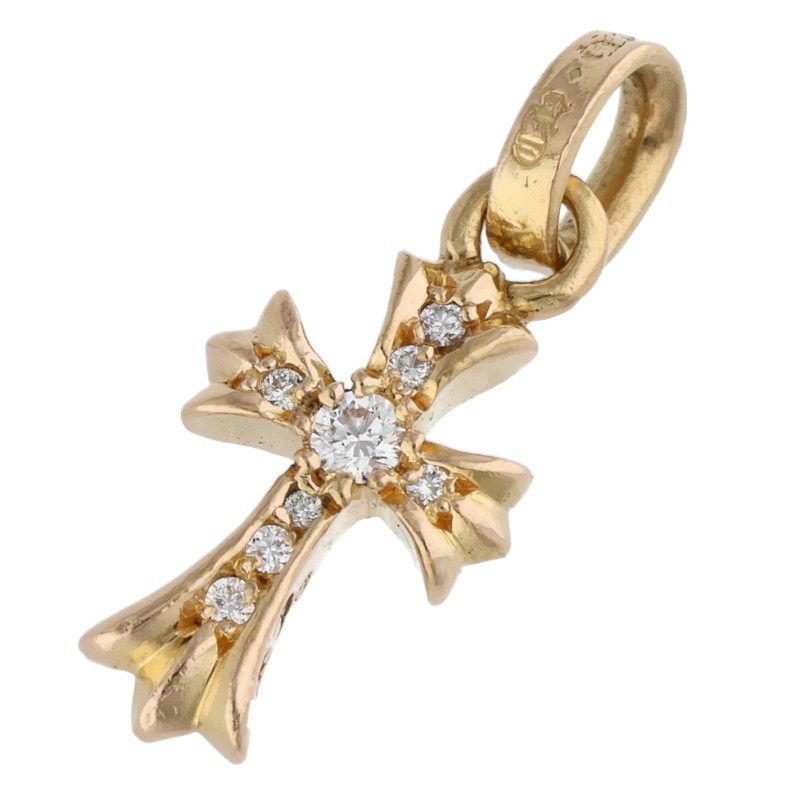 Chrome Hearts 22k Crs Baby Fat P Dmnd Fat Pave Diamond Charm Gold Pendant