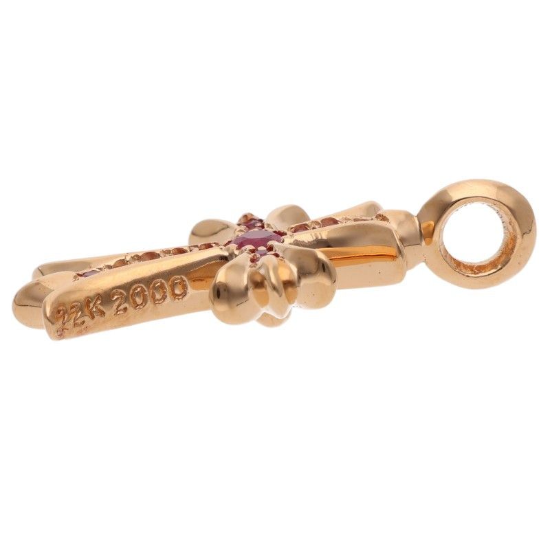 Chrome Hearts 22k Tny Crsf P Rub Tiny Fat Cross Pave Ruby Pendant Gold — view 4