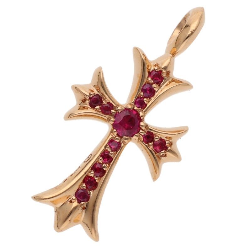 Chrome Hearts 22k Tny Crsf P Rub Tiny Fat Cross Pave Ruby Pendant Gold