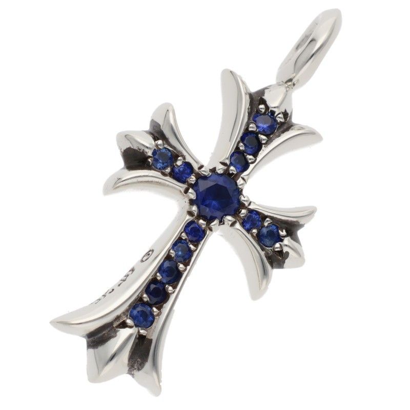 Chrome Hearts Tny Crsf P Sap Tiny Fat Cross Pave Saffiano Pendant Silver