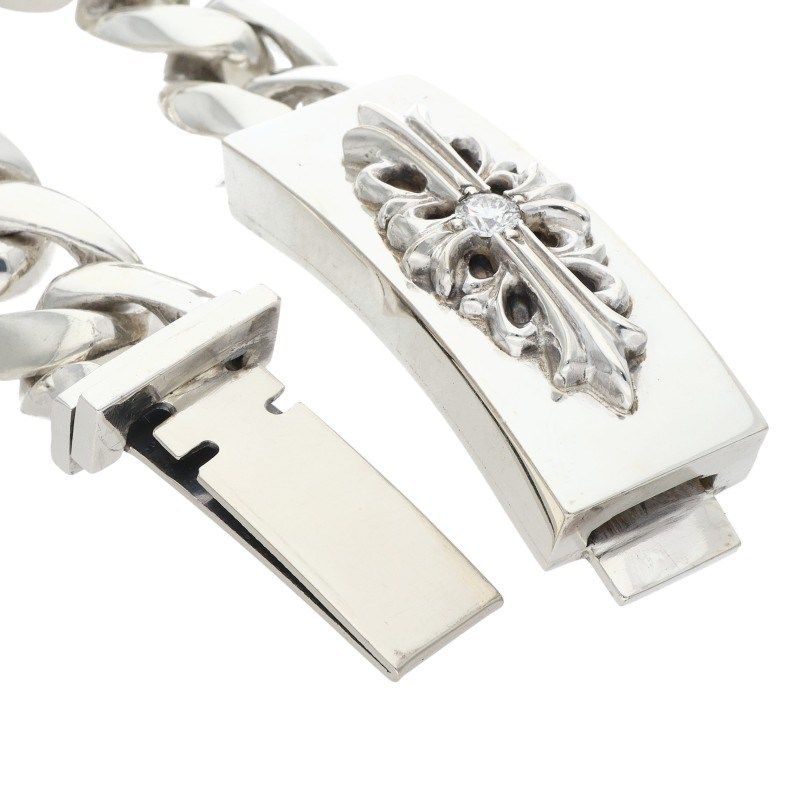 Chrome Hearts ID Flrl Crs Dia Floral ID Classic Link Silver Bracelet — view 4